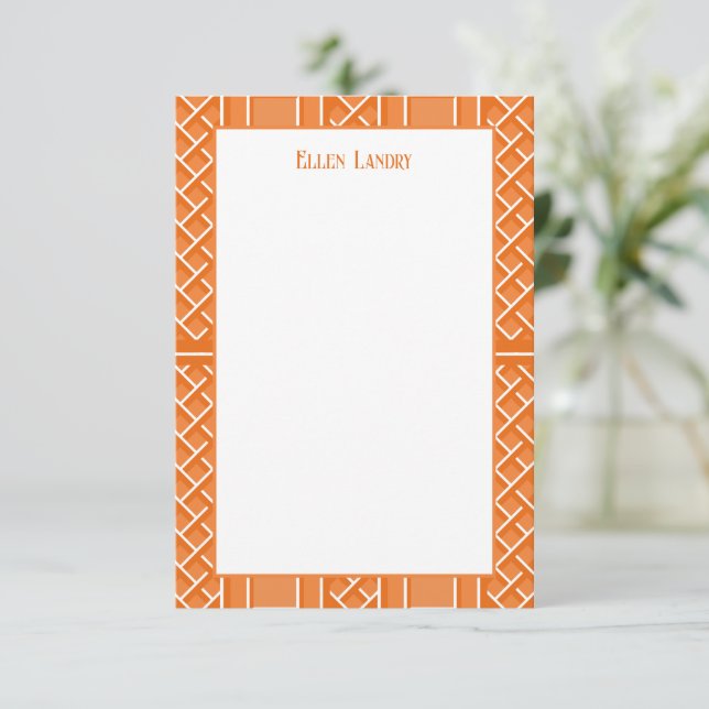 Carte De Remerciements Chinoiserie orange et blanche Motif Bamboo (Debout devant)