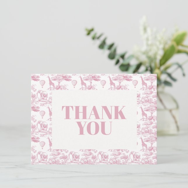 Carte De Remerciements Chinoiserie rose Baby shower Toile de Jouy (Debout devant)