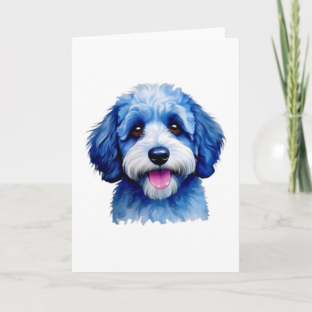 Carte De Remerciements Chiot de bergère souriant en bleu ! (Devant)