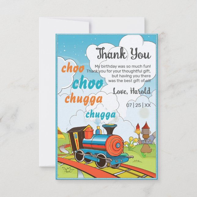 Carte De Remerciements Cho Choo Train Kids Jote Train Ticket Anniversaire (Devant)