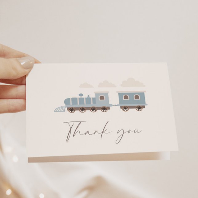 Carte De Remerciements Choo Choo Train Boys Blue Birthday Party (Customizable thank you cards!)