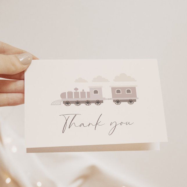 Carte De Remerciements Choo Choo Train Girls Pink Anniversaire Party (A beautiful and fully customizable thank you card for birthday, baby showers and more!)