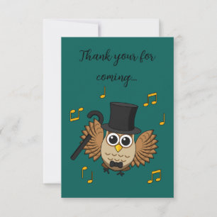 Carte De Remerciements Chouette dansante mignonne avec notes de musique D