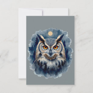 Carte De Remerciements Chouette de Lune Mystique Art aquarelle Forêt Cé