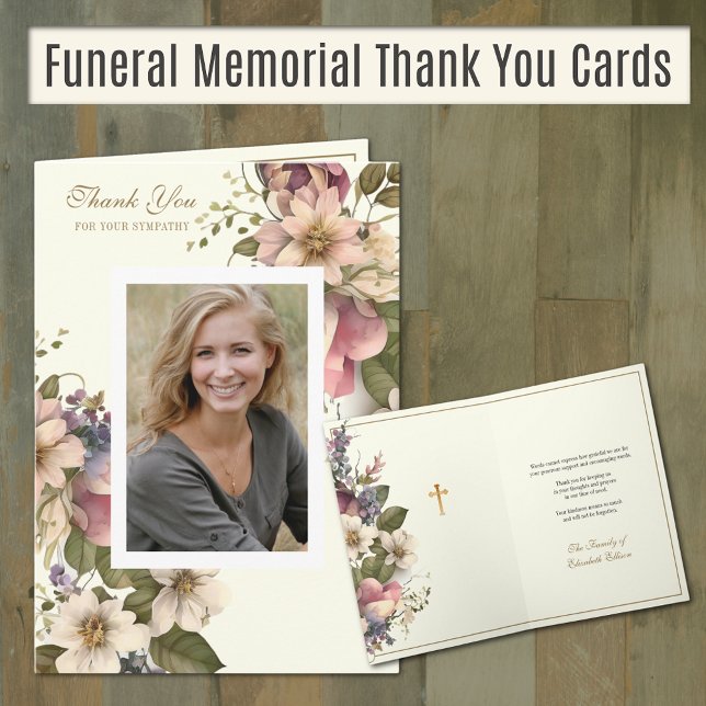 Carte De Remerciements Christian Condolence Floral Photo Appréciation (Christian Floral Funeral Memorial Thank you Appreciation Cards)