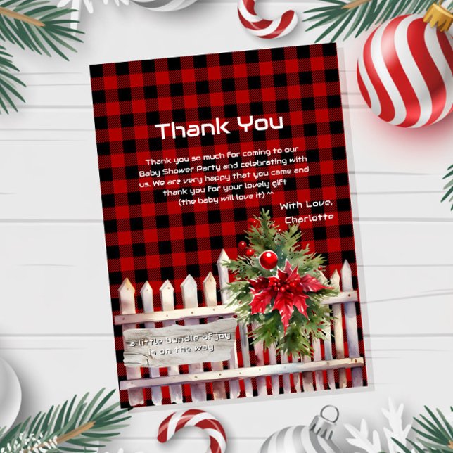Carte De Remerciements Christmas Fence Buffalo Plaid Baby Shower (Créateur téléchargé)