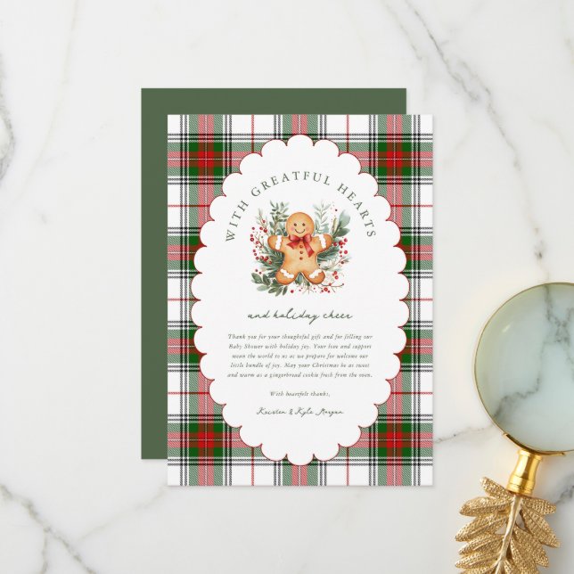 Carte De Remerciements Christmas Gingerbread Baby Shower  (Devant/Arrière en situation)