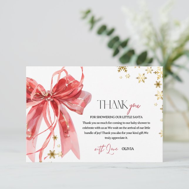 Carte De Remerciements Christmas Red and Gold Baby Shower (Debout devant)