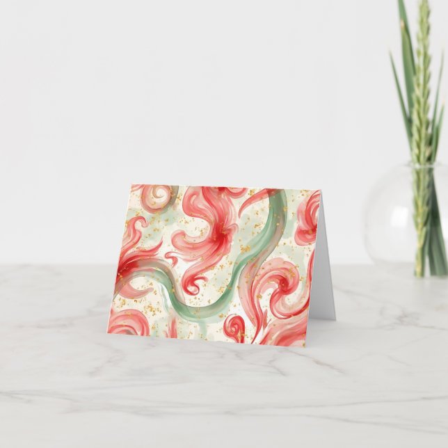 Carte De Remerciements Christmas Red and Green swirls  (Devant)