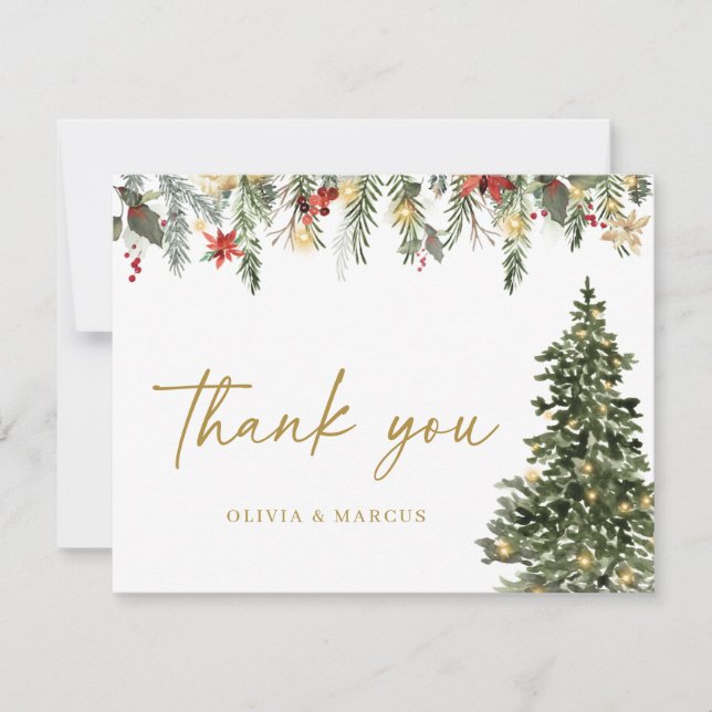 Carte De Remerciements Christmas Tree Lights Winter Pine Wedding (Devant)