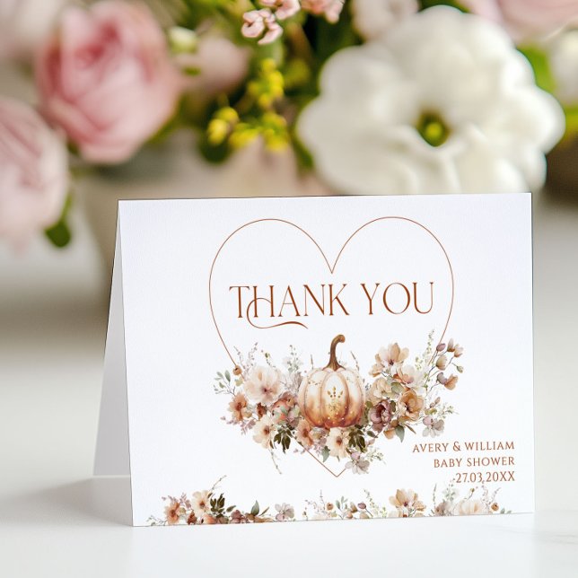 Carte De Remerciements Chute d'amour Citrouille Fleur sauvage Baby shower (Créateur téléchargé)