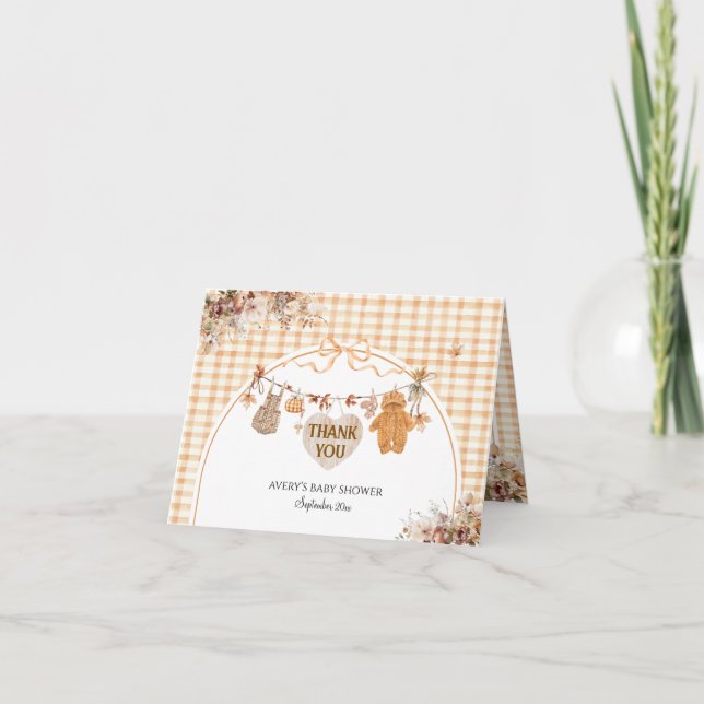 Carte De Remerciements Chute en amour Floral Rustic Bow Baby shower (Devant)