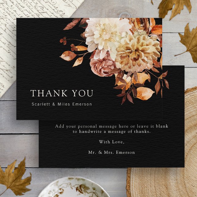 Carte De Remerciements Chute Noire Terracotta Aquarelle Mariage Floral (Black Fall Terracotta Watercolor Floral Wedding Thank You Card
)