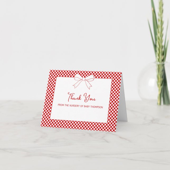Carte De Remerciements Ciao Baby! Italian Red Bow Gingham Baby Shower (Devant)