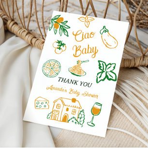 Carte De Remerciements Ciao Baby Shower Pizza & Pâtes Italiennes Dessinée
