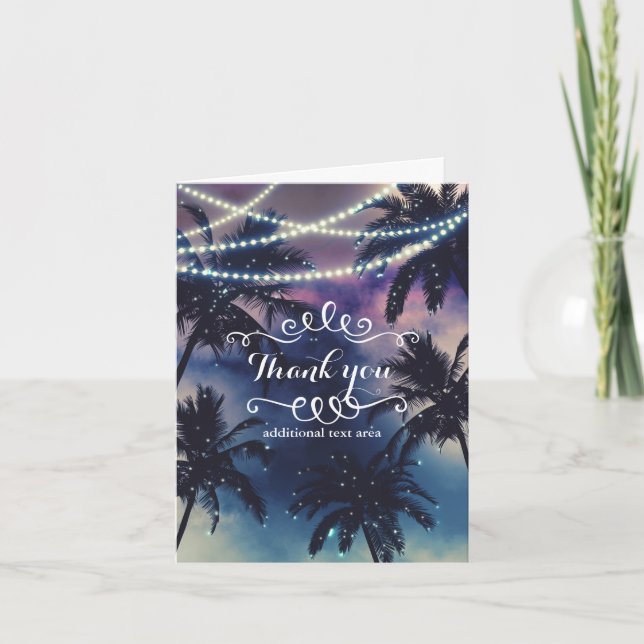 Carte De Remerciements Ciel de Nuit Enchanté Soirée Plage Lumières Mariag (Devant)