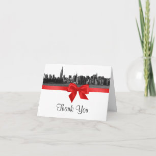 Carte De Remerciements Ciel de NYC en largeur en noir et blanc rouge H Me