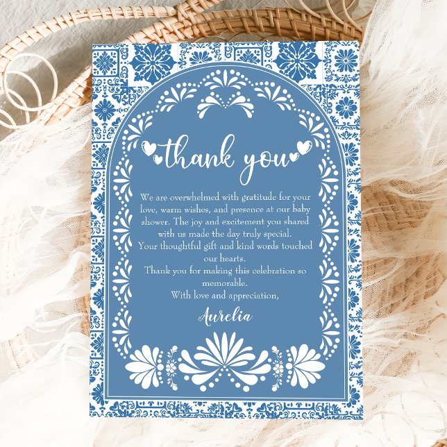 Carte De Remerciements Cielito lindo Dusty Baby shower mexicain bleu (Créateur téléchargé)