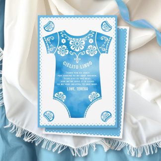 Carte De Remerciements Cielito Lindo mignon carrosserie bleu garçon baby