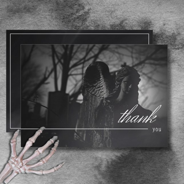 Carte De Remerciements Cimetière Gothique Noir & Blanc Jusqu'Au Mariage D (Gothic Black & White Cemetery Until Death Wedding Thank You Card)