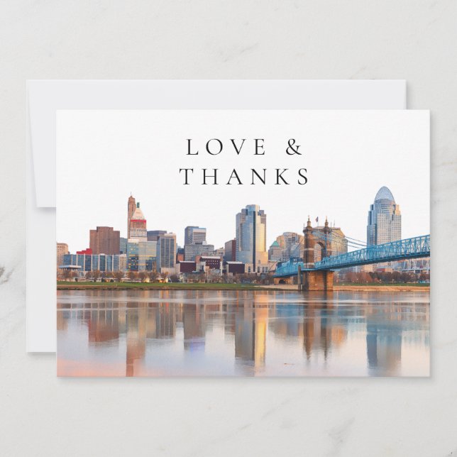 Carte De Remerciements Cincinnati Skyline Watercolor Wedding Photo (Devant)