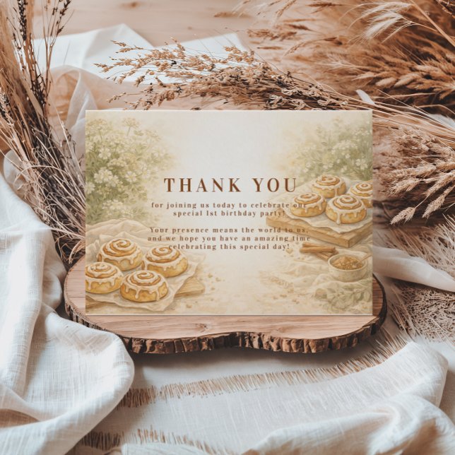 Carte De Remerciements Cinnamon Bakery Little Bun 1st Birthday (Créateur téléchargé)