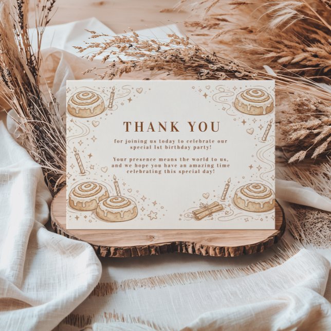 Carte De Remerciements Cinnamon Swirl Little Bun 1st Birthday (Créateur téléchargé)