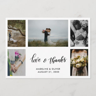 Carte De Remerciements Cinq Photos de Mariage Élégant Script de Amour &