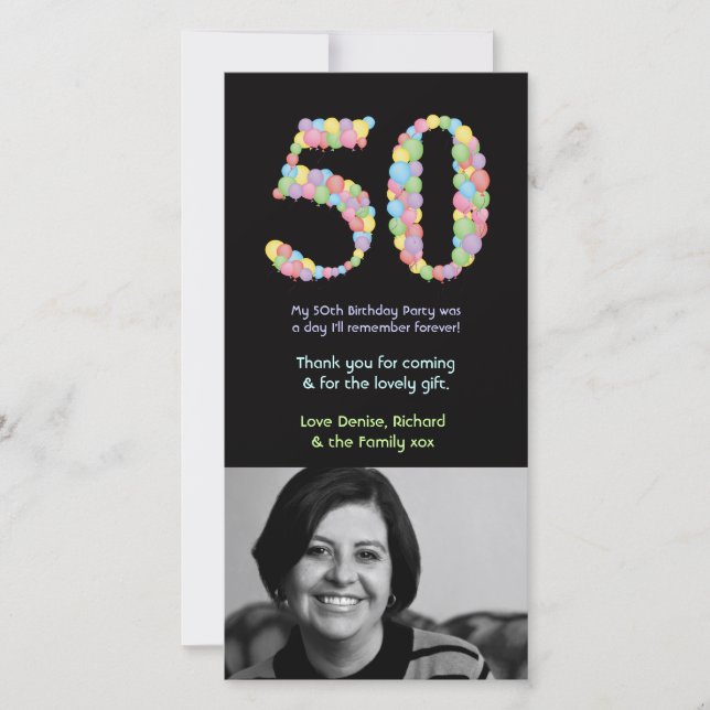 Carte De Remerciements cinquantième L'anniversaire monte en ballon le (Devant)