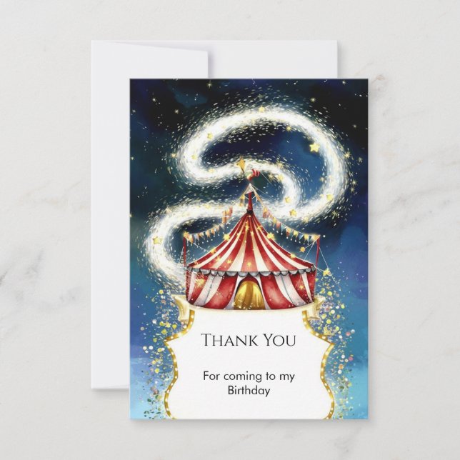 Carte De Remerciements Cirque de la Magie Fantaisiste pour Anniversaire (Devant)