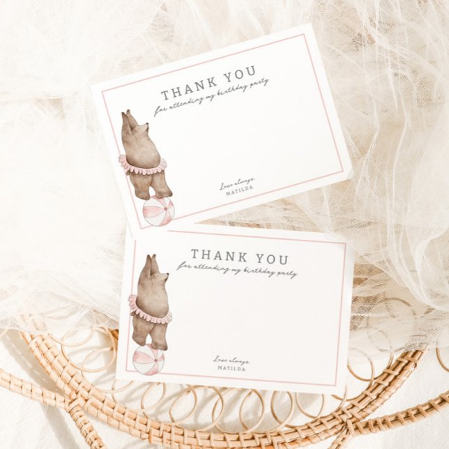 Carte De Remerciements Cirque Ours Moderne pour enfants | Fête d'annivers (Créateur téléchargé)