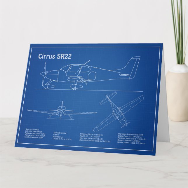 Carte De Remerciements Cirrus SR22 - Plans de dessin du plan d'avion AD (Devant)
