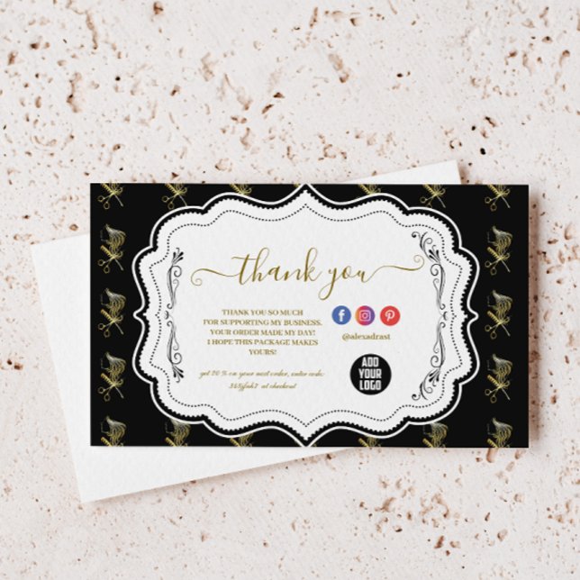 Carte De Remerciements Ciseaux d'Or Entreprise de Coiffeur Luxe (Créateur téléchargé)
