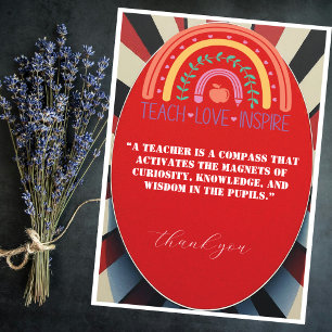 Carte De Remerciements citation de remerciement de l'enseignant élégant