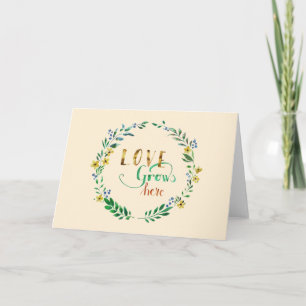 Carte De Remerciements Citation Love Grows Here Couronne florale aquarell