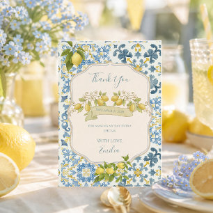 Carte De Remerciements Citron de carreau bleu italien élégant