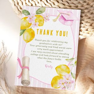 Carte De Remerciements Citron et Fleurs à Rayures Roses pour la Remise de