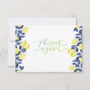 Carte De Remerciements Citrons à l'aquarelle Bleu Méditerranéen