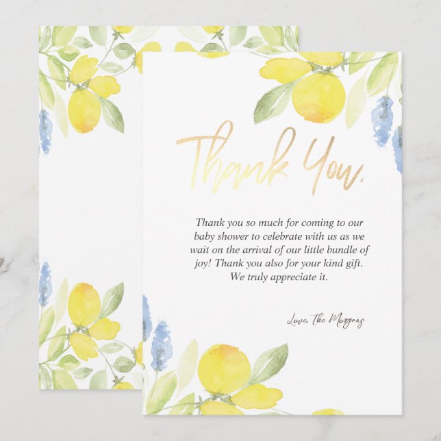 Carte De Remerciements Citrons à l'aquarelle chic (Devant / Derrière)