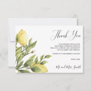 Carte De Remerciements Citrons et feuille mariage photo tank vous