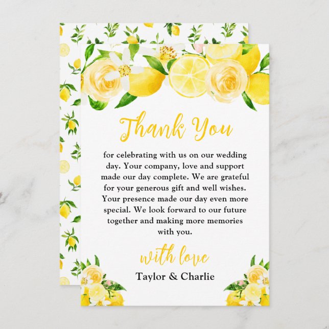 Carte De Remerciements Citrons et Mariage de feuillage (Devant / Derrière)