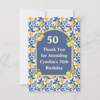 Carte De Remerciements Citrons jaunes Bleu Méditerranéen Amalfi Anniversa