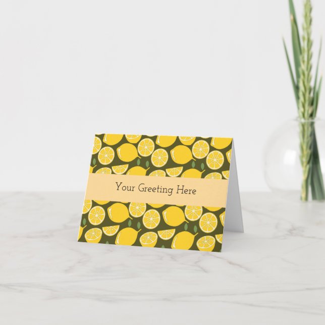 Carte De Remerciements Citrons jaunes et motif vert olive : Citrus modern (Devant)