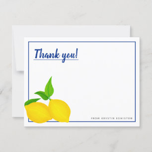 Carte De Remerciements Citrons Jaunes Modernes sur Fond Bleu