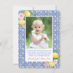 Carte De Remerciements Citrons rose Positano Carreaux bleu Baby shower ph