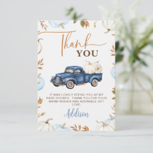Carte De Remerciements Citrouille Automne bleu Camion Petit Baby shower C