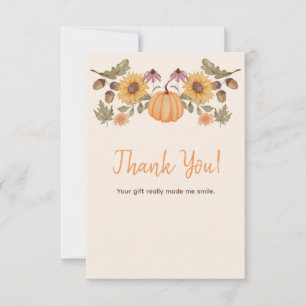 Carte De Remerciements Citrouille Automne Floral Baby shower d'automne