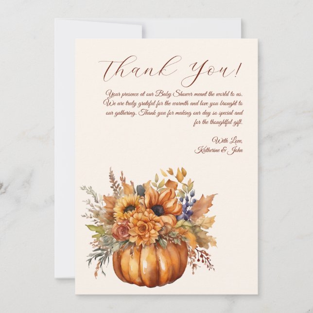 Carte de remerciements Citrouille avec Fleurs (Devant)
