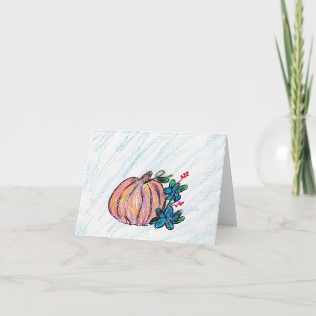 Carte De Remerciements Citrouille avec fleurs bleues (Devant)