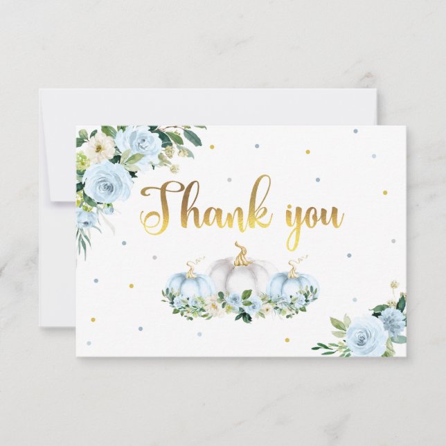 Carte De Remerciements Citrouille Baby shower Boy Fall Blue Citrouille (Devant)